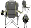 A collage of images showing a camping chair in different states: unfolded, folded, and a close-up of the main chair. Produktbild-Vorschau