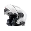 A white modular motorcycle helmet with a communication system attached to the side. Náhled obrázku produktu