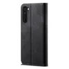 A black flip-style phone case for a OnePlus Nord phone, shown closed. Produktbild-Vorschau