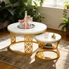 STILVORA Couchtisch Set 2-teilig, rund, Weiß Marmoroptik, Produktbild-Vorschau 3