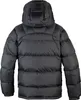 The back view of a black puffer jacket with a hood, isolated on a white background. Produktbild-Vorschau