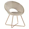 A beige upholstered chair with gold metal legs, presented on a white background. Produktbild-Vorschau