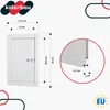 Diagram showing the dimensions of a white metal cabinet door with measurement lines and callouts. Produktbild-Vorschau