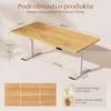 A digital collage showcasing a height-adjustable desk with dimensions and product feature highlights. Náhled obrázku produktu