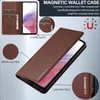 A marketing image showcasing a brown leather wallet case for a Samsung Galaxy A53 5G, highlighting its features. Produktbild-Vorschau