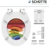 A toilet seat with a colorful stone design, along with its mounting hardware and instructions. Náhled obrázku produktu