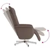 A brown recliner chair shown from the side, with arrows indicating movement of the backrest and footrest. Produktbild-Vorschau