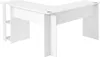 A white L-shaped desk with two shelves is shown against a white background. Produktbild-Vorschau