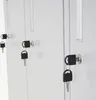 Close-up view of several metal lockers with keys in the locks. Produktbild-Vorschau