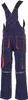 A pair of navy blue overalls with orange accents and stitching, shown from the back. Produktbild-Vorschau