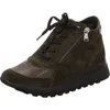 A single green leather and textile bootie with black laces and a zipper. Produktbild-Vorschau