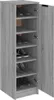 A tall, narrow shoe cabinet with its door open, revealing several shelves filled with shoes. Náhled obrázku produktu