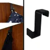 Collage showing an over-the-door hook with a blue patterned item and a black jacket hanging from it, next to a separate image of the black hook. Produktbild-Vorschau