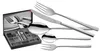 A set of cutlery laid out and in its packaging. Produktbild-Vorschau