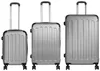 Three silver suitcases of different sizes arranged side-by-side on a white background. Produktbild-Vorschau