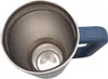 A top-down view of the inside of a blue and silver insulated tumbler with a handle. Produktbild-Vorschau