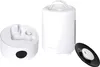 A white humidifier with its base and a black remote control are displayed on a white background. Produktbild-Vorschau