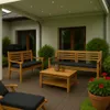 An outdoor patio set with wooden furniture and cushions, set under a covered patio. Produktbild-Vorschau