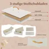 Diagram showing the layered construction of a fabric drawer and a close-up of a wooden handle. Podgląd zdjęcia produktu
