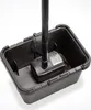 A black plastic basin with a submersible pump and a black pipe inside, set against a white background. Produktbild-Vorschau