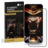 A product shot of a screen protector packaging next to the screen protector itself, which is placed on a phone with a graphic. Produktbild-Vorschau