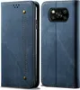 A blue flip-style phone case for a Xiaomi Poco X3 NFC is shown from two angles. Produktbild-Vorschau