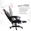 A gaming chair is shown with various features highlighted by text and graphics. Produktbild-Vorschau