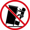 A warning symbol showing a child climbing on a piece of furniture that is tipping over. Anteprima dell’immagine prodotto