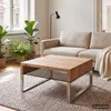 home24 Couchtisch - Eiche Massiv / Glas - Eiche / Silber Produktbild-Vorschau 2
