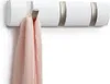 A white coat rack with silver hooks, holding a pink scarf. Podgląd zdjęcia produktu
