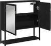 A black cabinet with a mirrored door and an open door showing shelves. Produktbild-Vorschau