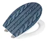 A toilet seat with a blue knitted pattern. Produktbild-Vorschau