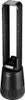 A black tower fan with a remote control resting on its base, shown against a white background. Produktbild-Vorschau