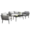 A four-piece outdoor lounge set including a sofa, two armchairs, and a coffee table, displayed on a white background. Podgląd zdjęcia produktu