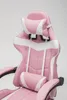 A close-up view of a pink and white gaming chair. Produktbild-Vorschau