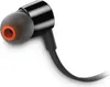 A close-up studio shot of a single black in-ear headphone with a gray ear tip and an orange accent. Anteprima dell’immagine prodotto