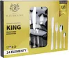 A product box for a cutlery set, showing a window with the cutlery inside and some of the cutlery pieces displayed outside the window. Produktbild-Vorschau