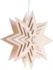 A wooden star-shaped lamp hanging against a white background. Produktbild-Vorschau