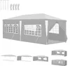 A grey pavilion tent with windows and accessories, shown from multiple angles and with separate views of the tent's components. Produktbild-Vorschau