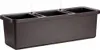 A dark brown, three-compartment self-watering planter is shown against a white background. Náhled obrázku produktu