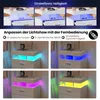 Collage of images showing a white nightstand with LED lights in various colors, demonstrating different lighting modes and features. Náhled obrázku produktu