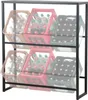 A multi-tiered metal shelf unit holding several plastic crates filled with bottles. Produktbild-Vorschau
