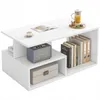 A white coffee table with shelves, displaying books, a speaker, a drink, and a storage box. Náhľad obrázku produktu