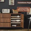 A sideboard with its door open, showing adjustable shelves and items on display, set against a dark wall. Anteprima dell’immagine prodotto