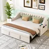 A beige upholstered sofa bed with storage drawers and integrated armrest storage, styled with pillows and a throw blanket in a room setting. Anteprima dell’immagine prodotto