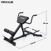 A black MAXXUS back trainer is shown against a light gray background with dimensions indicated by lines and text. Produktbild-Vorschau