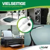 A collage of images showing various applications of an InLine DC extension cable, including a router, a speaker, a printer, and a desk lamp. A close-up of the DC connector is also featured. Náhled obrázku produktu