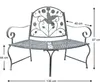 A metal garden bench with decorative elements and dimensions indicated. Podgląd zdjęcia produktu