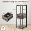 A diagram showing the dimensions of a multi-tiered shelf unit with a drawer, alongside a separate illustration of the drawer itself. Produktbild-Vorschau