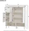 A diagram showing the dimensions of a white cabinet with two doors and shelves. Produktbild-Vorschau